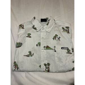Vtg Single Stitch Hawaiian Children’s Button Up Shirt Medium Aloha Dinosaur